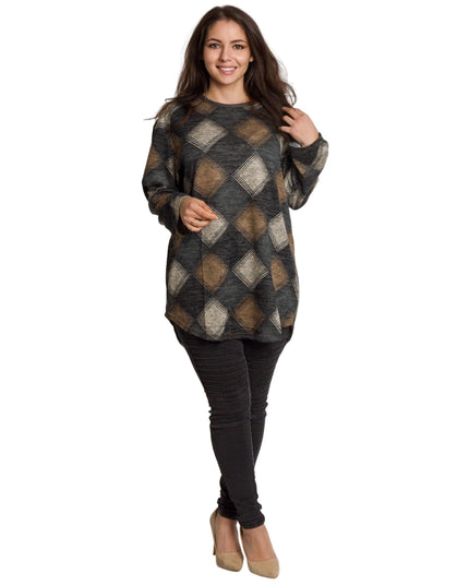 Ίσια τουνίκ με διαμαντέ μοτίβο σε γκρι-καφέ τόνους