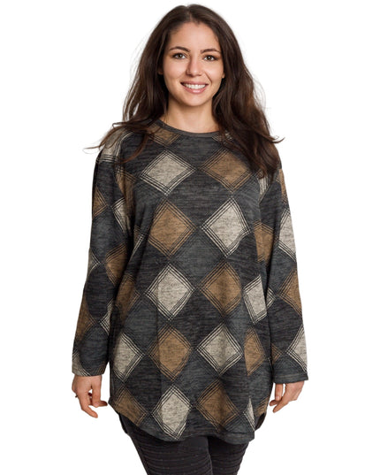 Ίσια τουνίκ με διαμαντέ μοτίβο σε γκρι-καφέ τόνους