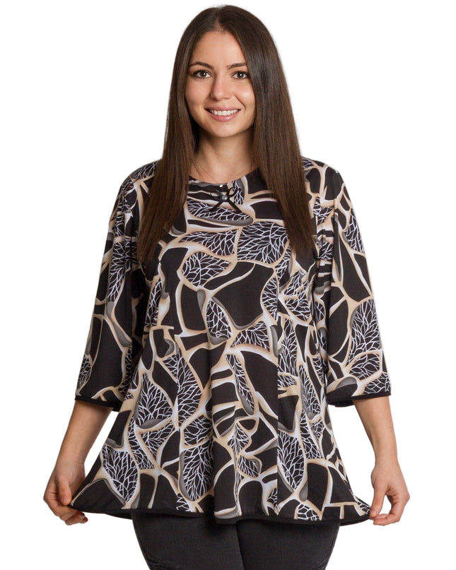 Φαρδιά τουνίκ με αφηρημένο σχέδιο και φιόγκο