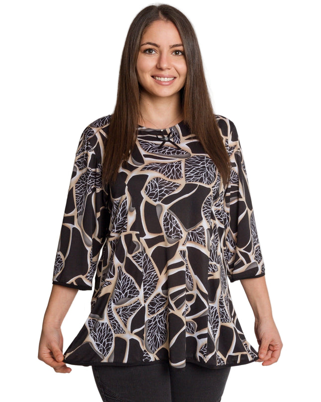 Φαρδιά τουνίκ με αφηρημένο σχέδιο και φιόγκο