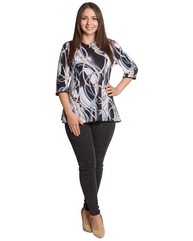 Πολύχρωμη φαρδιά τουνίκ με φιόγκο και τύπωμα