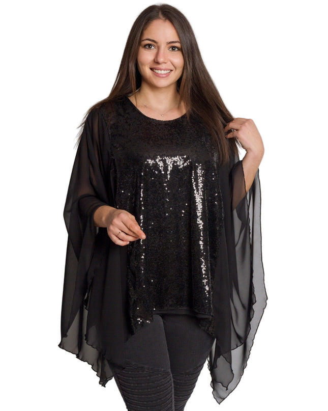 Επίσημη μαύρη τουνίκ με παγιέτες και σιφόν