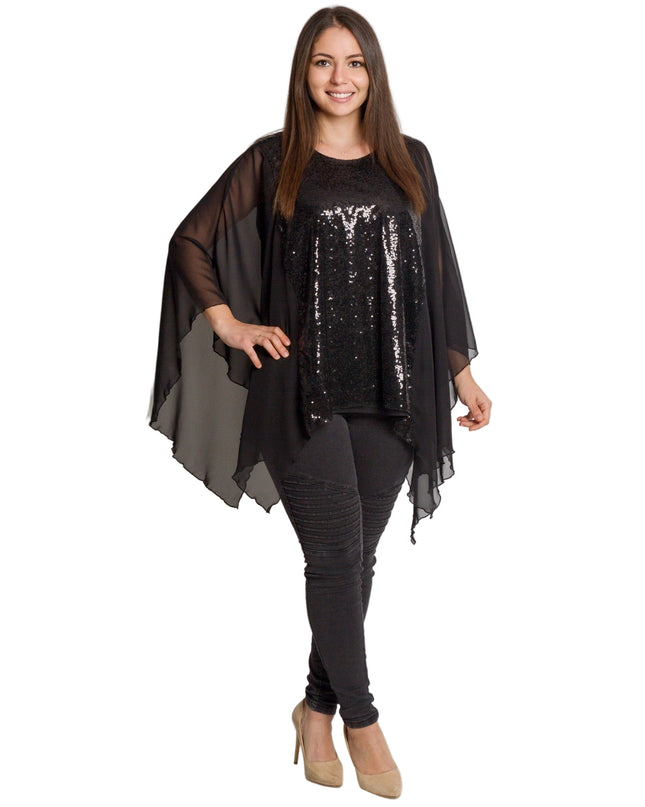 Επίσημη μαύρη τουνίκ με παγιέτες και σιφόν