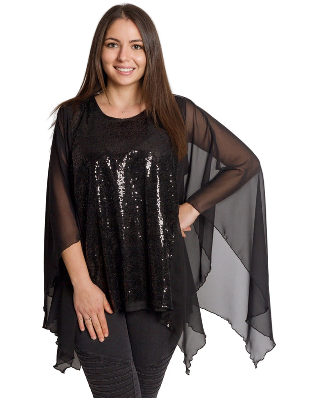 Επίσημη μαύρη τουνίκ με παγιέτες και σιφόν