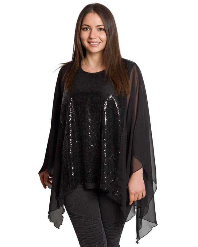Επίσημη μαύρη τουνίκ με παγιέτες και σιφόν