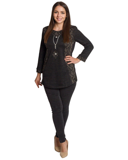 Σκούρα γκρι ίσια τουνίκ με φερμουάρ και λεπτομέρειες