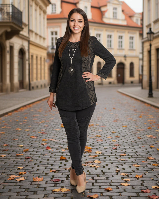 Σκούρα γκρι ίσια τουνίκ με φερμουάρ και λεπτομέρειες