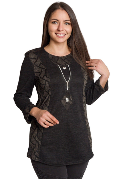 Σκούρα γκρι ίσια τουνίκ με φερμουάρ και λεπτομέρειες