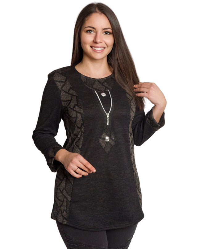 Σκούρα γκρι ίσια τουνίκ με φερμουάρ και λεπτομέρειες