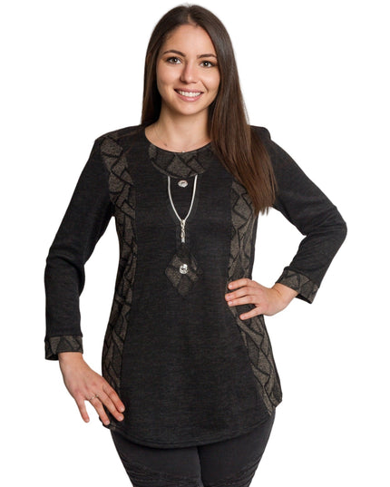 Σκούρα γκρι ίσια τουνίκ με φερμουάρ και λεπτομέρειες