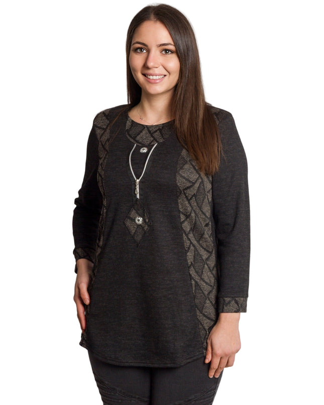 Σκούρα γκρι ίσια τουνίκ με φερμουάρ και λεπτομέρειες