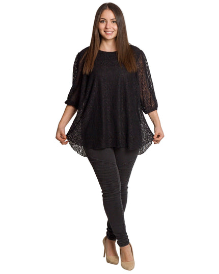 Επίσημη μαύρη δαντελένια τουνίκ με φαρδιά γραμμή