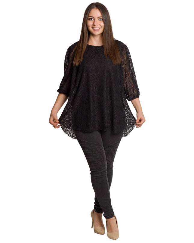 Επίσημη μαύρη δαντελένια τουνίκ με φαρδιά γραμμή