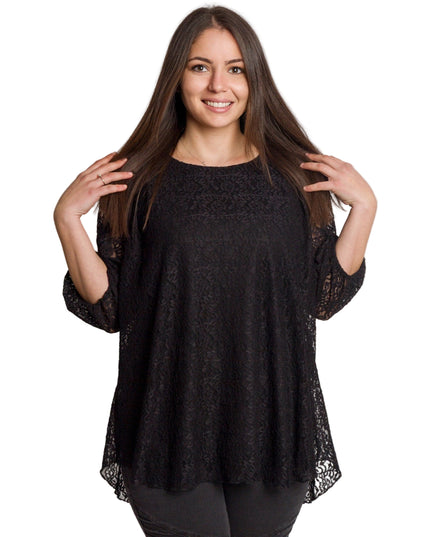 Επίσημη μαύρη δαντελένια τουνίκ με φαρδιά γραμμή