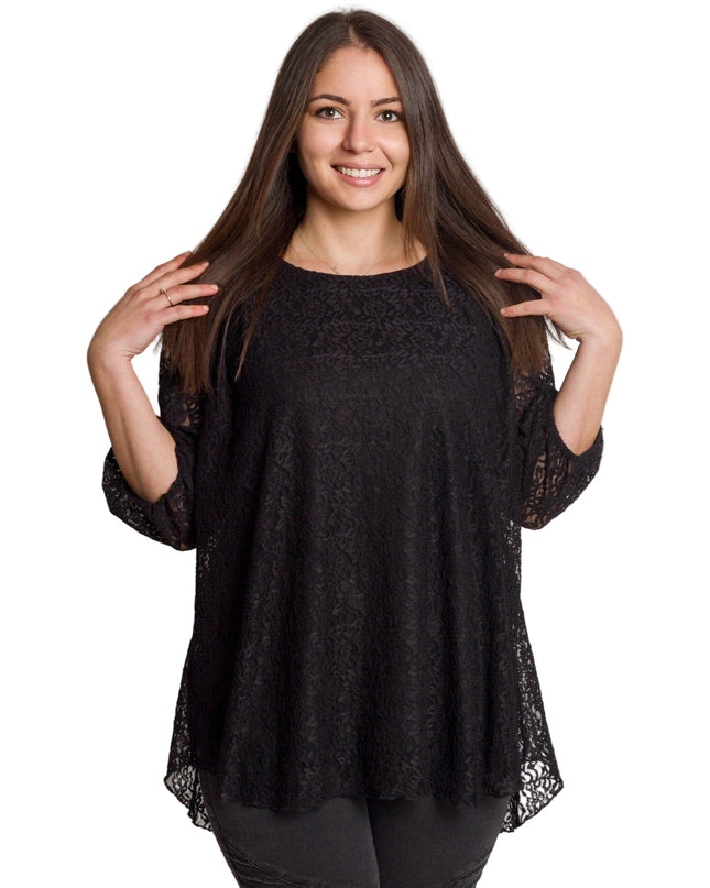 Επίσημη μαύρη δαντελένια τουνίκ με φαρδιά γραμμή