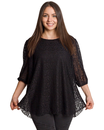 Επίσημη μαύρη δαντελένια τουνίκ με φαρδιά γραμμή