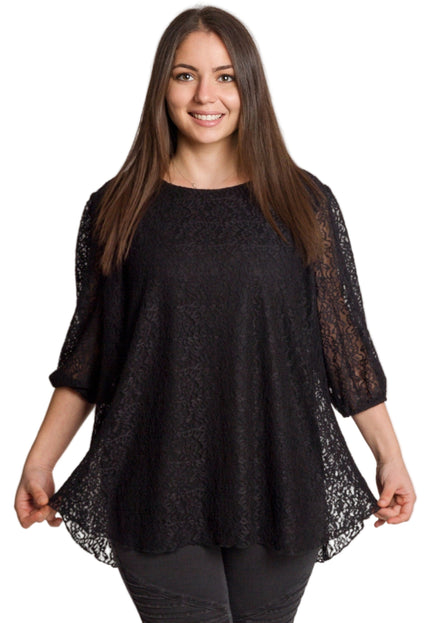 Επίσημη μαύρη δαντελένια τουνίκ με φαρδιά γραμμή