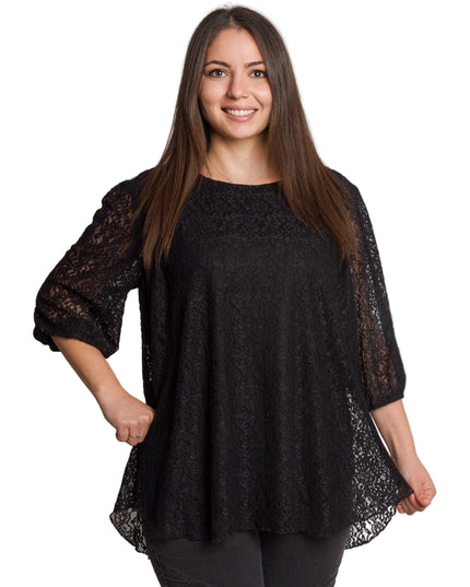 Επίσημη μαύρη δαντελένια τουνίκ με φαρδιά γραμμή