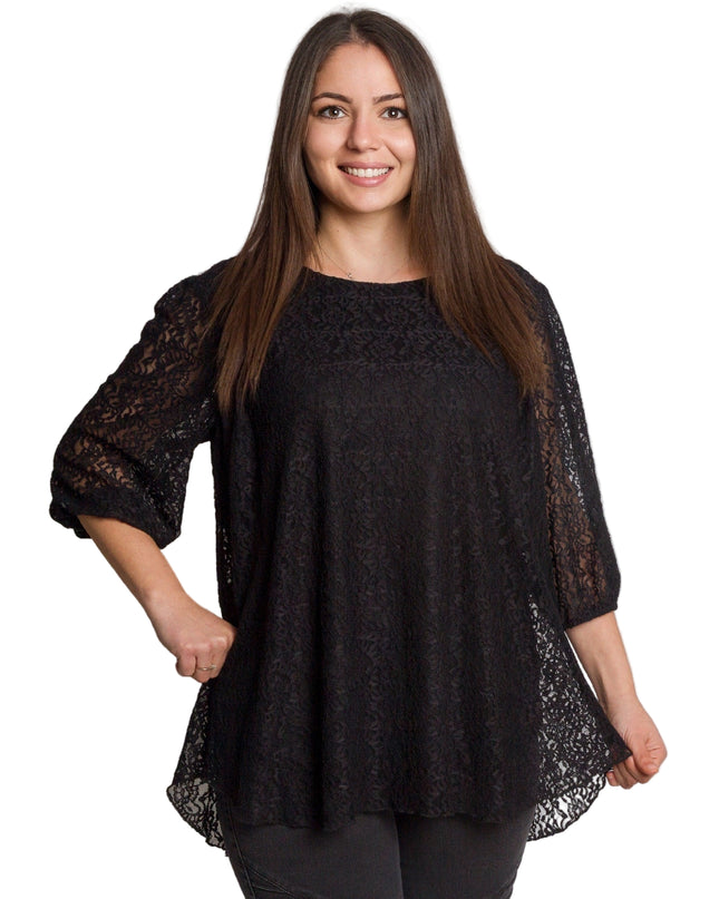 Επίσημη μαύρη δαντελένια τουνίκ με φαρδιά γραμμή