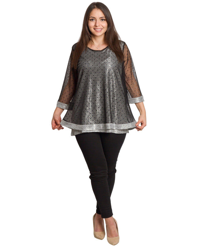 Γκρι τουνίκ με ασημί λάμψη και μανίκια 3/4