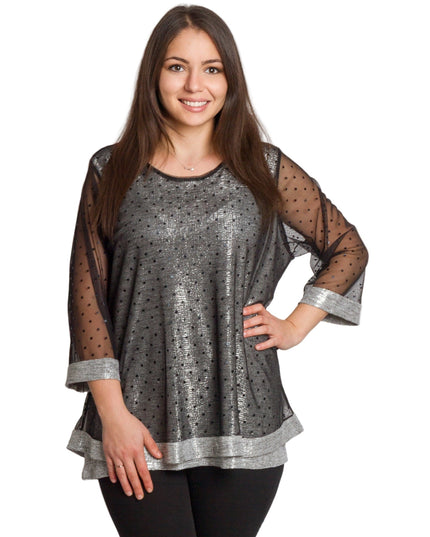 Γκρι τουνίκ με ασημί λάμψη και μανίκια 3/4