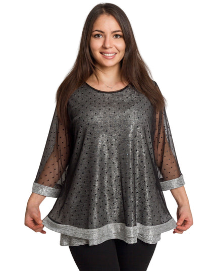 Γκρι τουνίκ με ασημί λάμψη και μανίκια 3/4