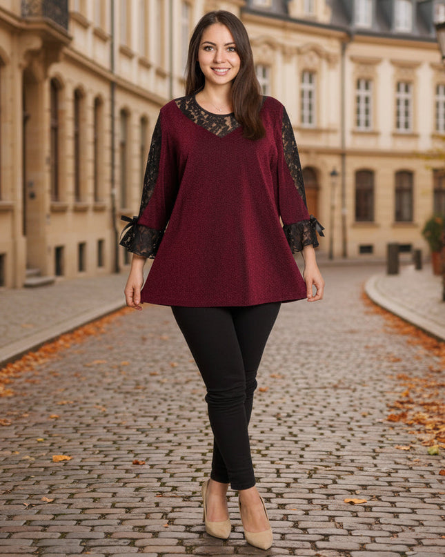 Επίσημη μπορντό τουνίκ με δαντελένια λεπτομέρεια