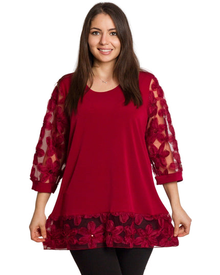 Επίσημη μπορντό τουνίκ με δαντελένα μανίκια