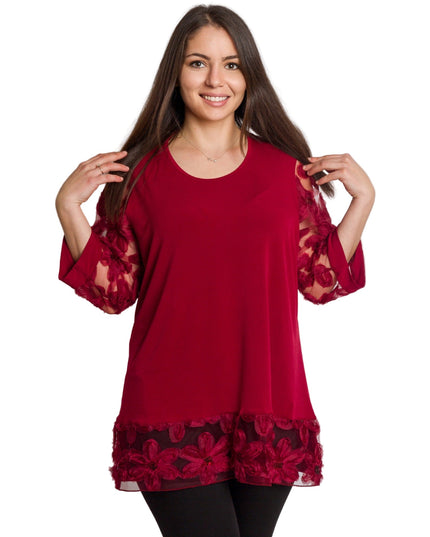 Επίσημη μπορντό τουνίκ με δαντελένα μανίκια