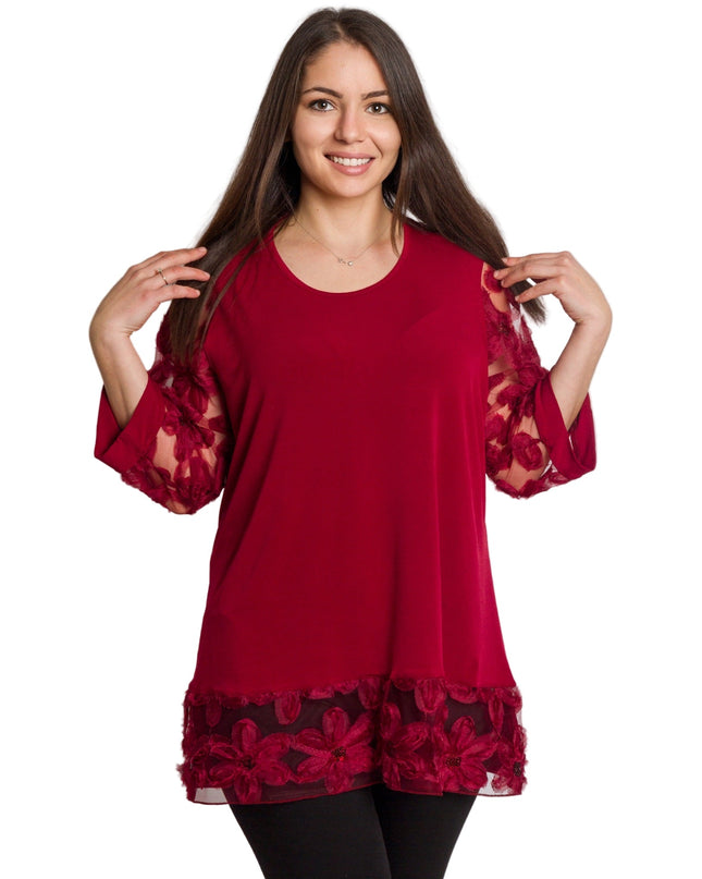 Επίσημη μπορντό τουνίκ με δαντελένα μανίκια