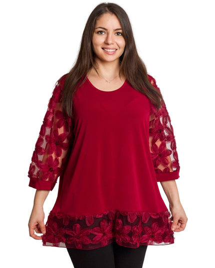 Επίσημη μπορντό τουνίκ με δαντελένα μανίκια