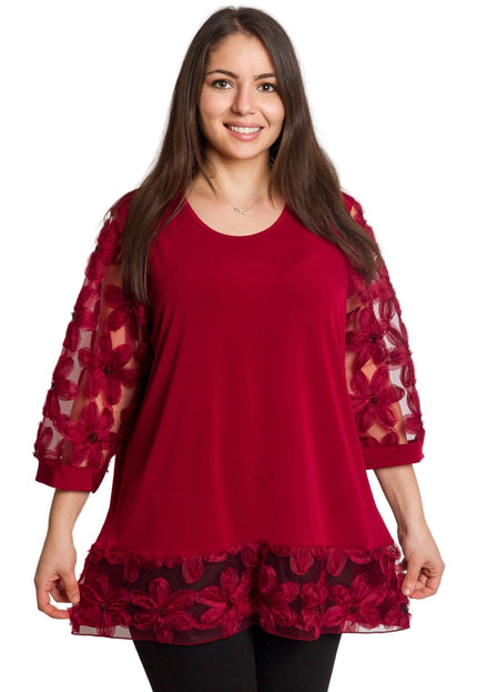 Επίσημη μπορντό τουνίκ με δαντελένα μανίκια