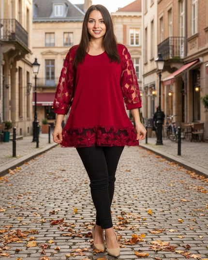 Επίσημη μπορντό τουνίκ με δαντελένα μανίκια