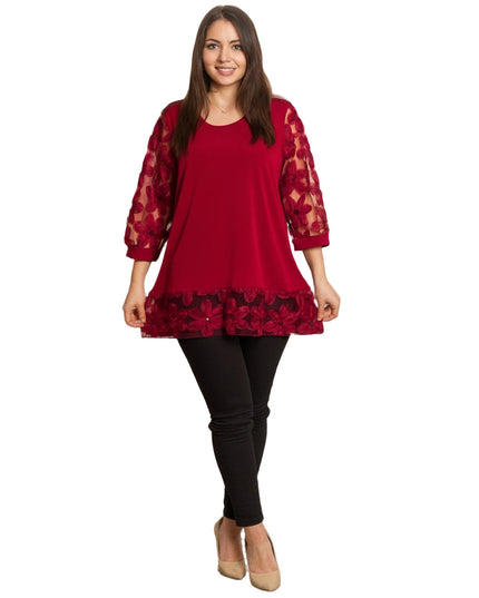 Επίσημη μπορντό τουνίκ με δαντελένα μανίκια