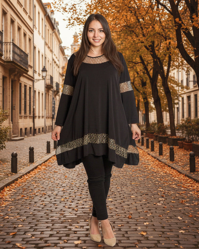 Μαύρη επίσημη τουνίκ με χρυσό διχτυωτό ντεκόρ