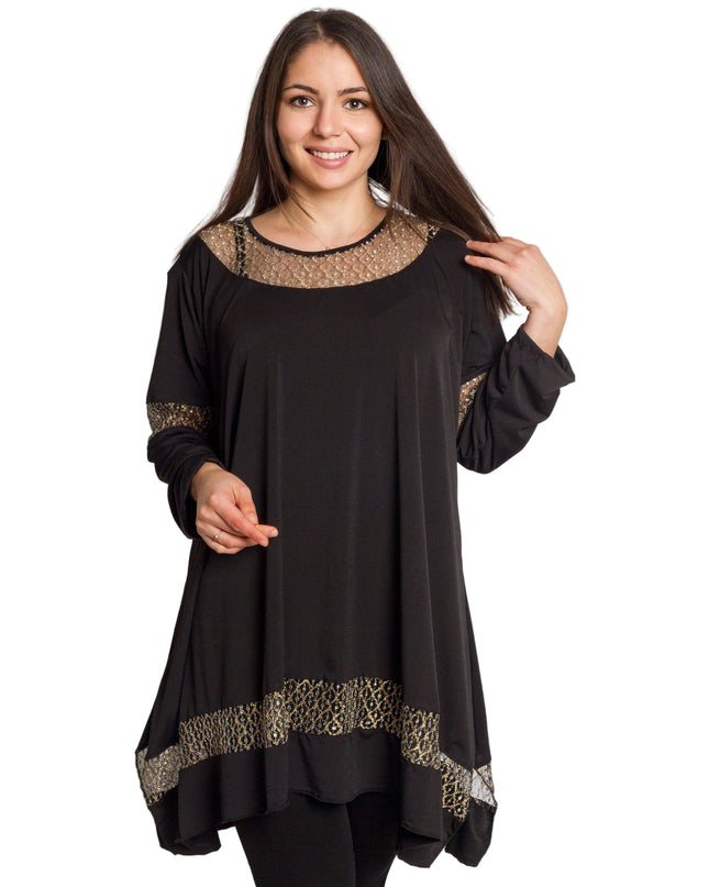Μαύρη επίσημη τουνίκ με χρυσό διχτυωτό ντεκόρ