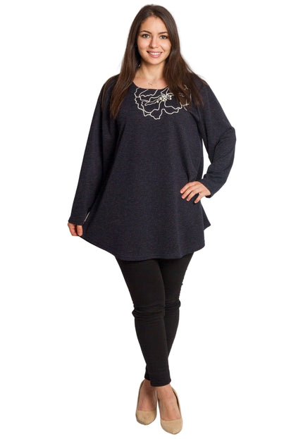 Σκούρα μπλε εβαζέ τουνίκ με διακόσμηση plus size