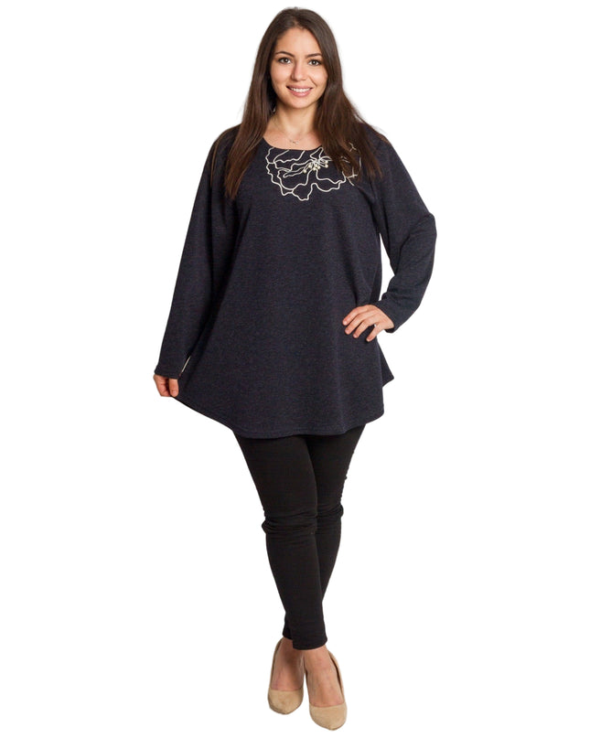 Σκούρα μπλε εβαζέ τουνίκ με διακόσμηση plus size