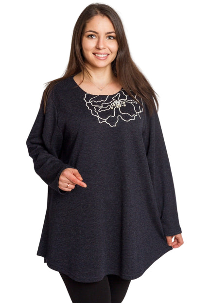 Σκούρα μπλε εβαζέ τουνίκ με διακόσμηση plus size
