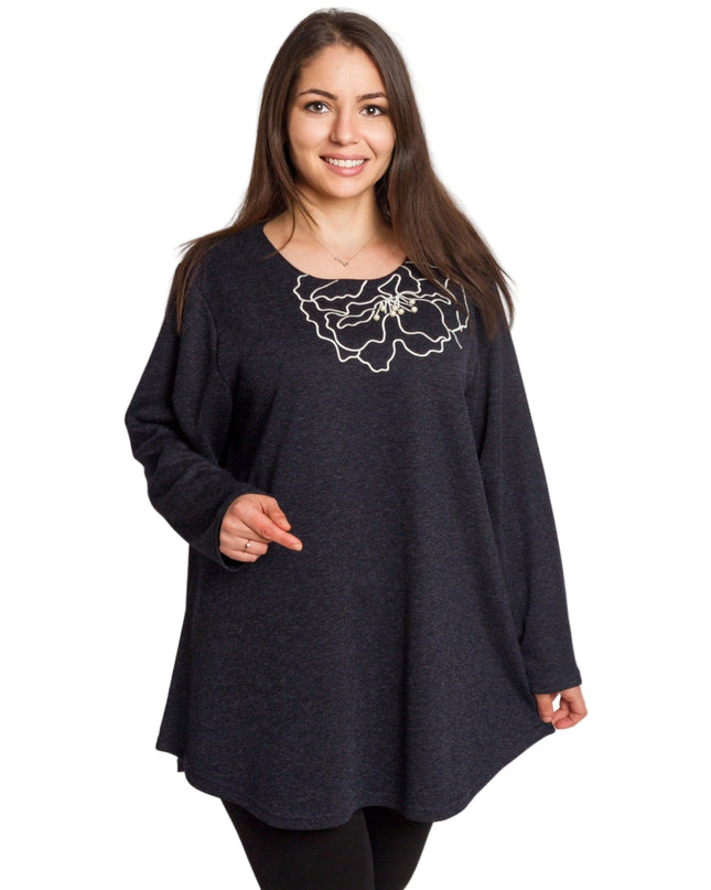 Σκούρα μπλε εβαζέ τουνίκ με διακόσμηση plus size