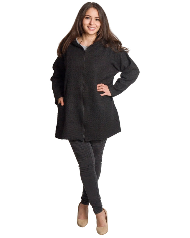 Γυναικεία μαύρη ζακέτα με φερμουάρ και τσέπες