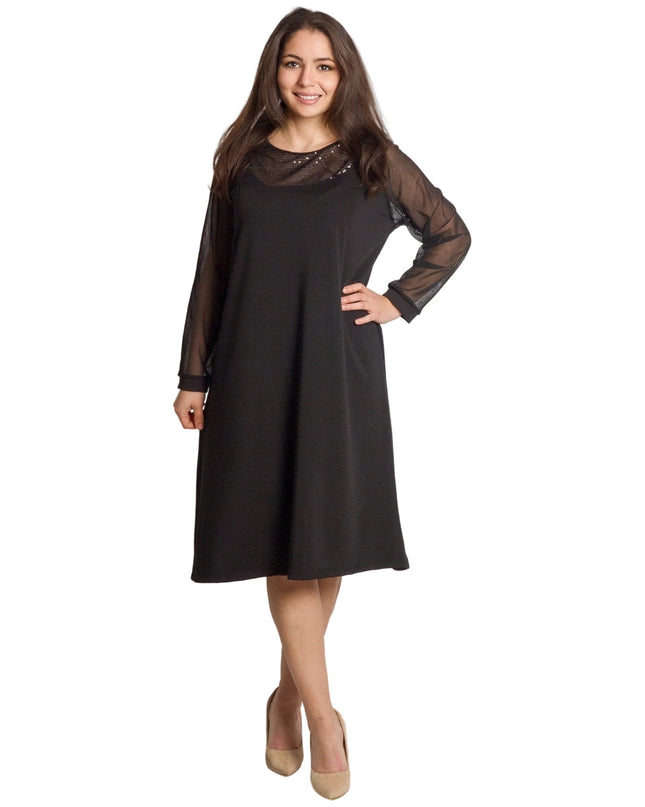 Επίσημο φόρεμα με τούλινα μανίκια και παγιέτες