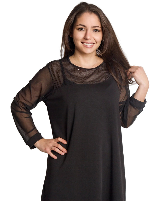 Επίσημο φόρεμα με τούλινα μανίκια και παγιέτες