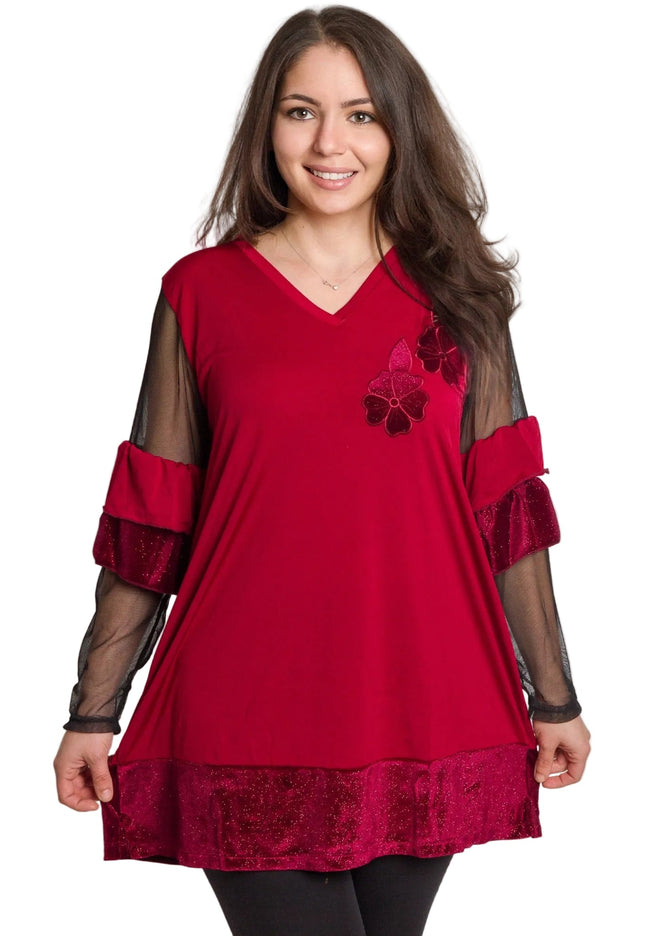 Επίσημη τουνίκ με τούλινα μανίκια και άνετη γραμμή