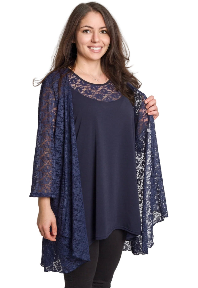 Επίσημο σετ με μπλε τουνίκ και δαντελένο σακάκι