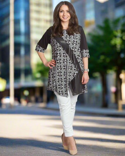 Μακριά Τουνίκ με 3/4 Μανίκια και Γεωμετρικό Σχέδιο