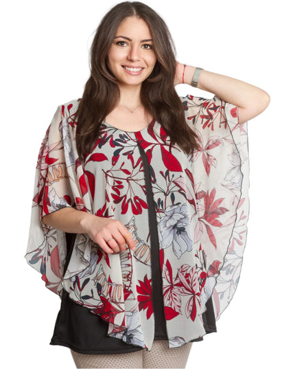 Κομψή πολύχρωμη Τουνίκ με κόκκινα λουλούδια