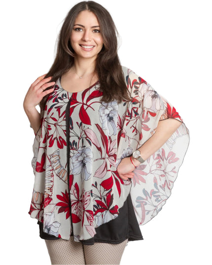 Κομψή πολύχρωμη Τουνίκ με κόκκινα λουλούδια