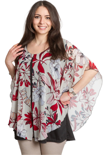 Κομψή πολύχρωμη Τουνίκ με κόκκινα λουλούδια