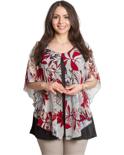 Κομψή πολύχρωμη Τουνίκ με κόκκινα λουλούδια